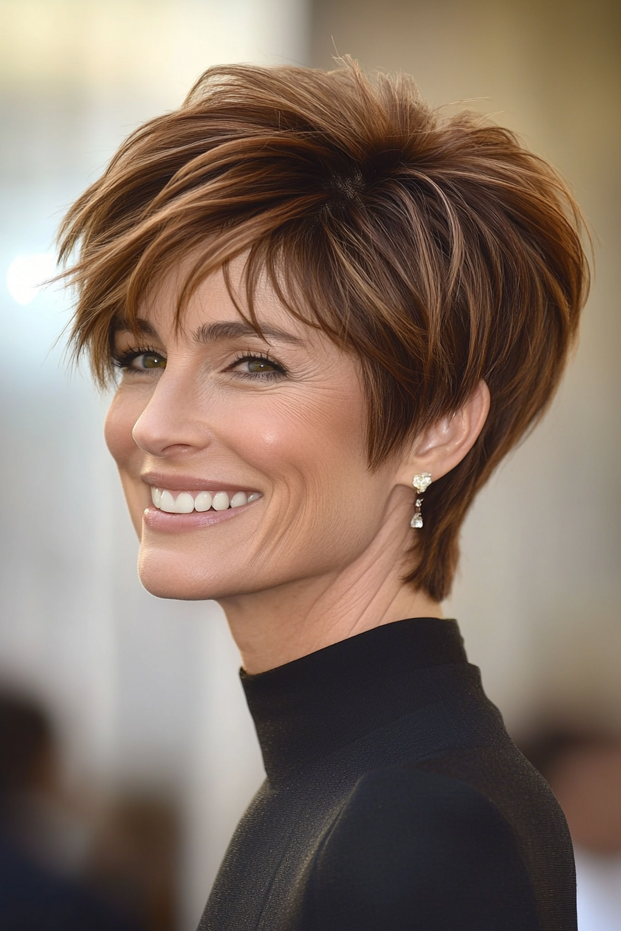 4. Feathered Pixie in Chestnut Brown (Haircuts Women Over 40) - Haircuts Women Over 40