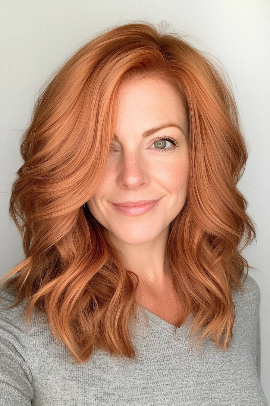 9. Tousled Shoulder-Length Layers in Soft Copper (Haircuts Women Over 40) - Haircuts Women Over 40