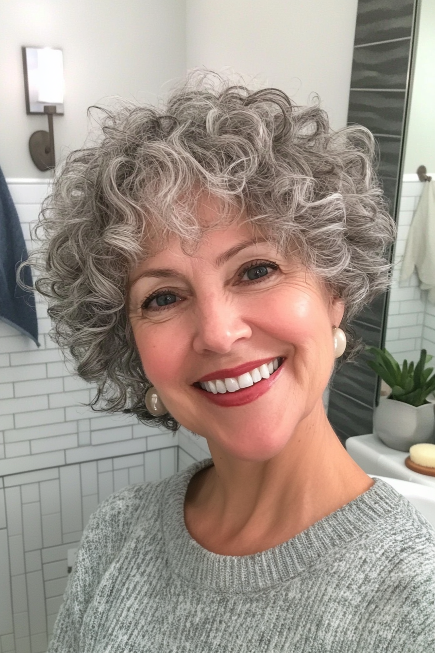 10. Curly Crop in Salt-and-Pepper (Haircuts Women Over 40) - Haircuts Women Over 40