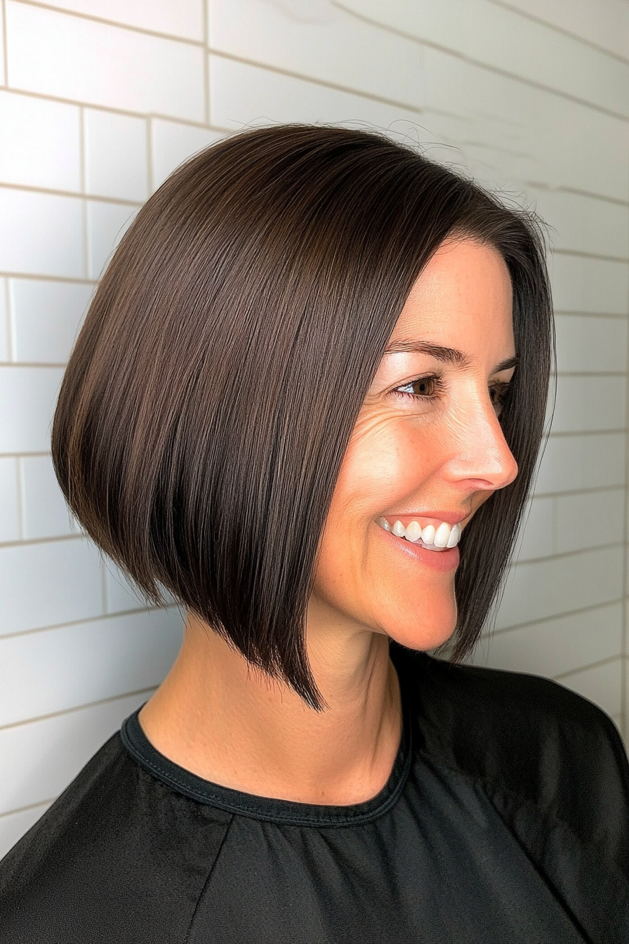 12. Short Angled Bob in Cool Dark Brown (Haircuts Women Over 40) - Haircuts Women Over 40