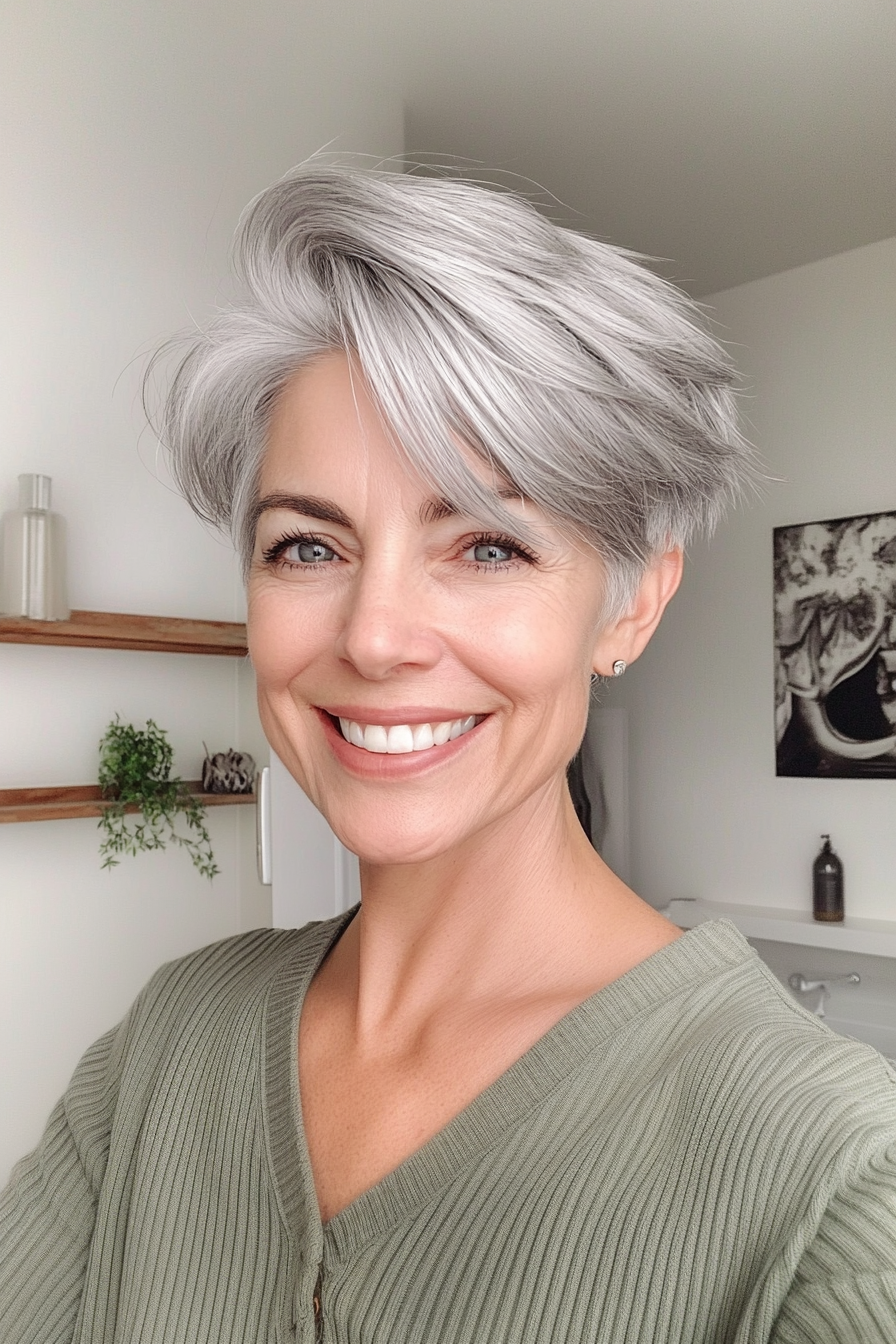 13. Wispy Pixie in Silver Grey (Haircuts Women Over 40) - Haircuts Women Over 40