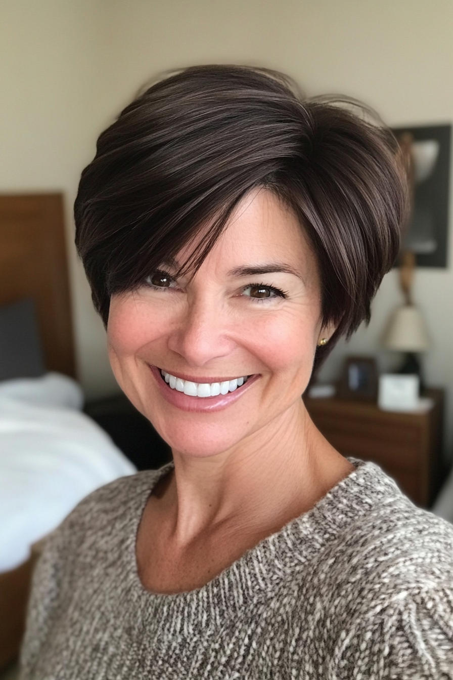 17. Tapered Cut with Dark Chocolate Hue (Haircuts Women Over 40) - Haircuts Women Over 40