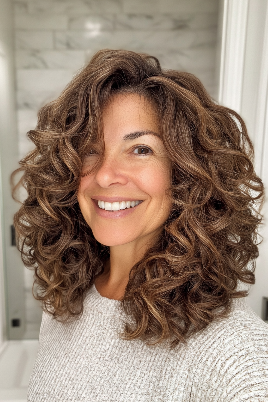 18. Layered Curls in Medium Brown (Haircuts Women Over 40) - Haircuts Women Over 40