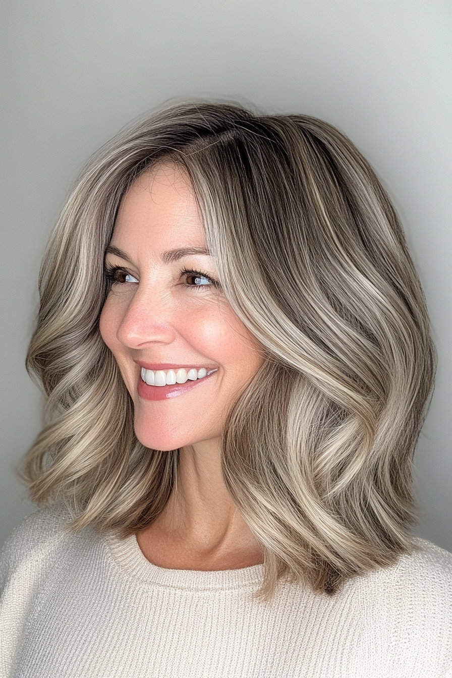 23. Side-Parted Lob in Dark Blonde (Haircuts Women Over 40) - Haircuts Women Over 40