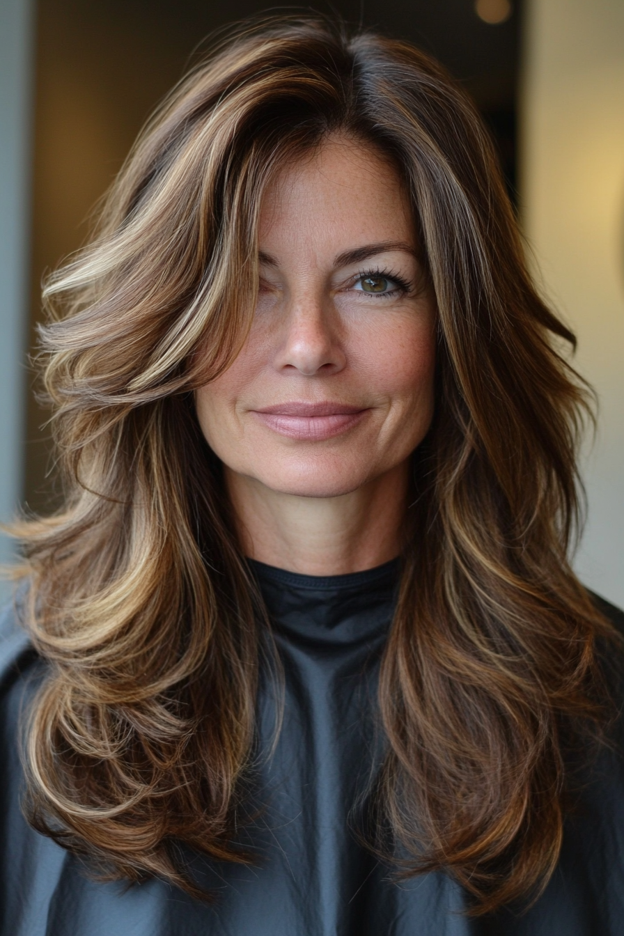 25. Long Layers with Neutral Brown (Haircuts Women Over 40) - Haircuts Women Over 40