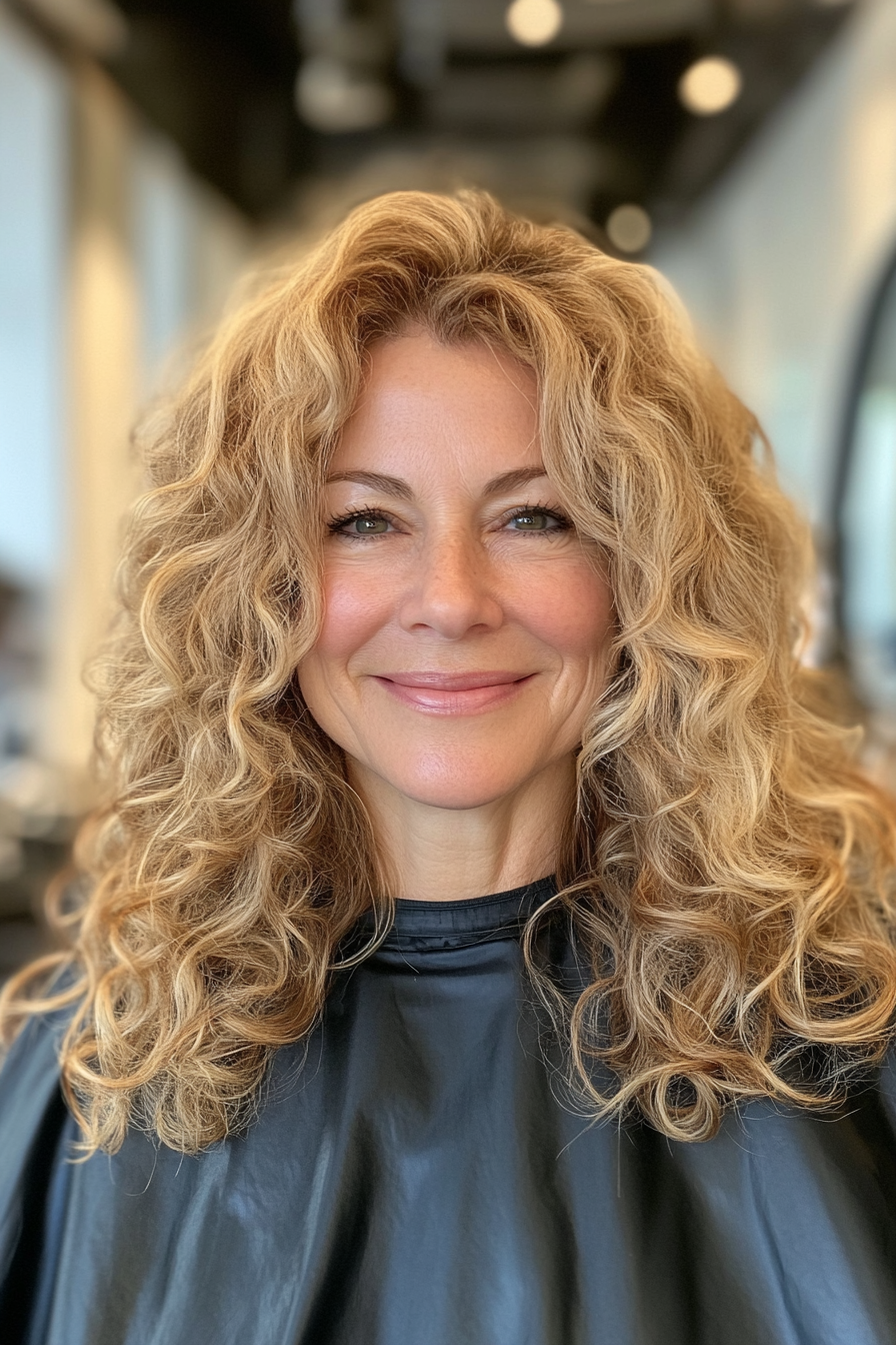 3. Shoulder-Length Curly Cut in Sandy Blonde (Hairstyles For Women Over 50 With Curly Hair) - Hairstyles For Women Over 50 With Curly Hair