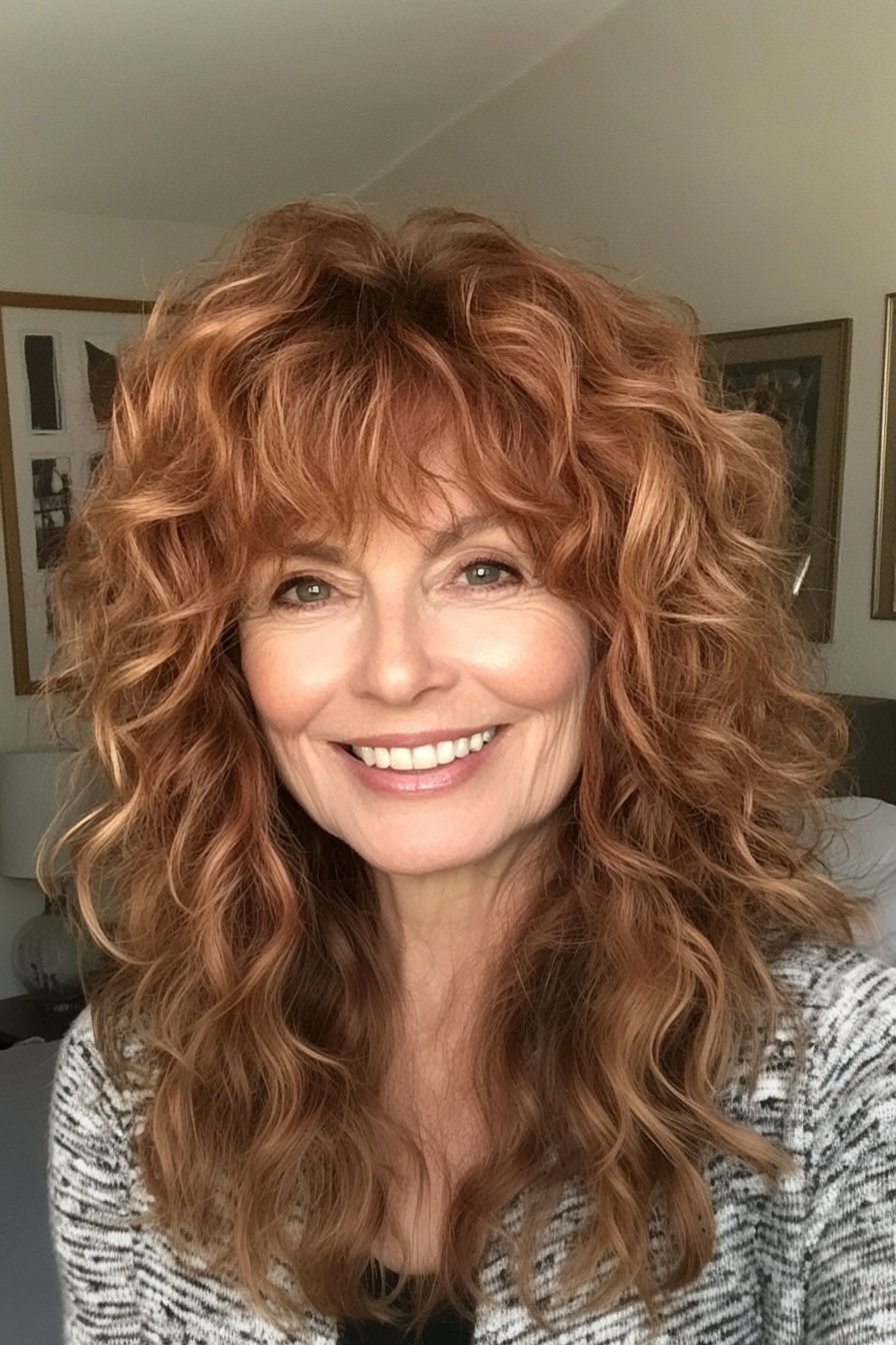 7. Curly Shag in Light Auburn (Hairstyles For Women Over 50 With Curly Hair) - Hairstyles For Women Over 50 With Curly Hair