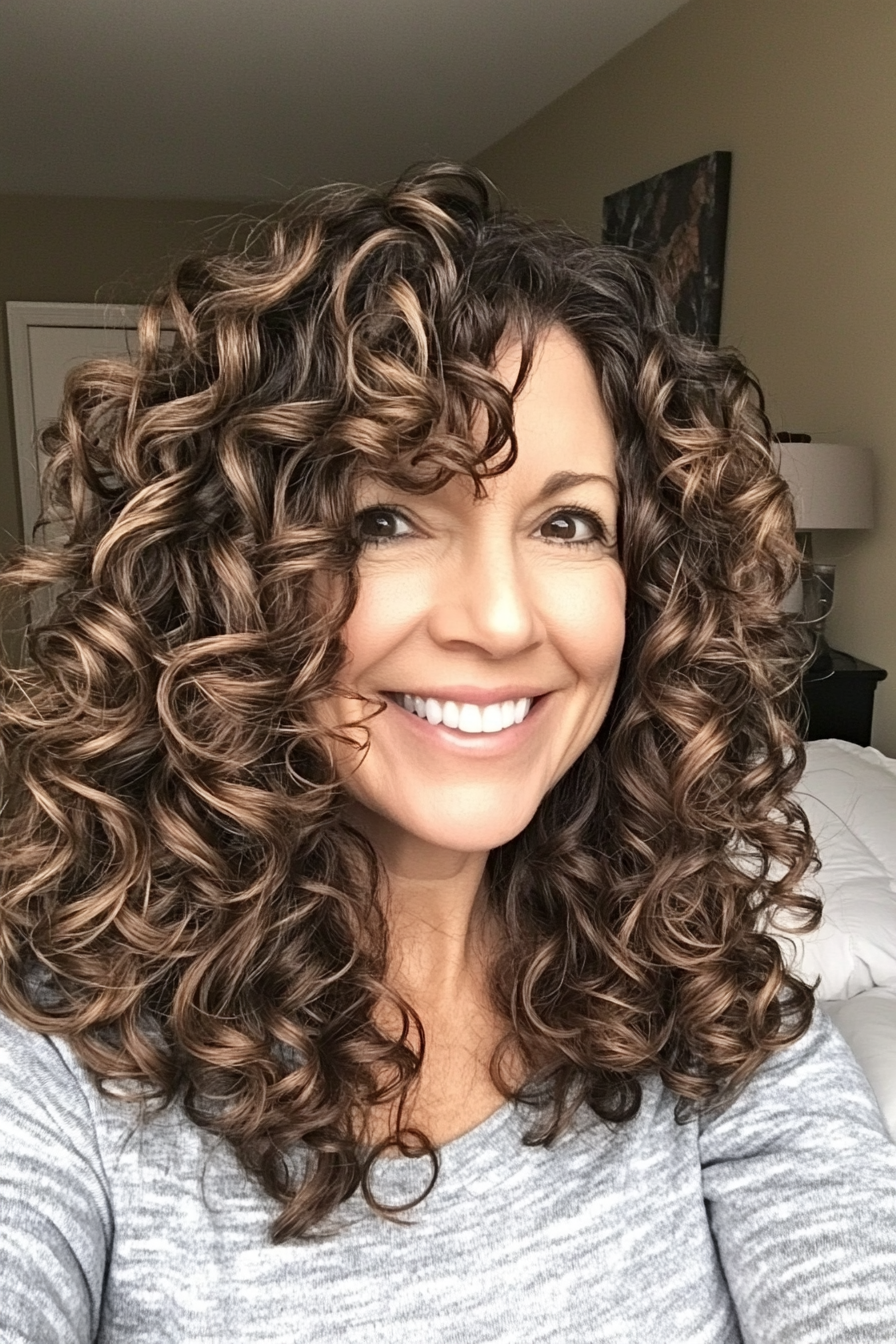 8. Mid-Length Ringlets in Medium Brown (Hairstyles For Women Over 50 With Curly Hair) - Hairstyles For Women Over 50 With Curly Hair
