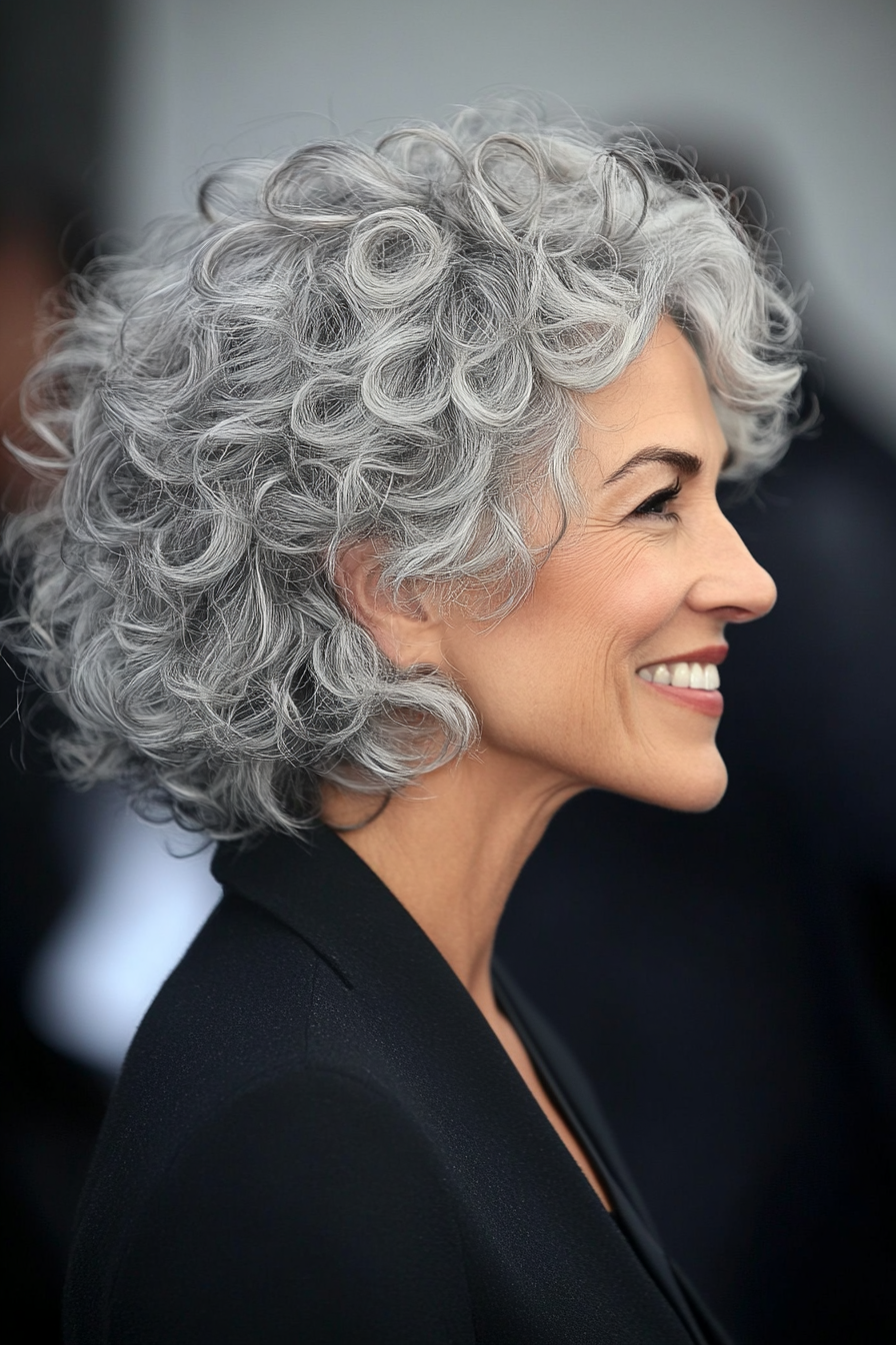 9. Soft Curly Crop in Salt and Pepper (Hairstyles For Women Over 50 With Curly Hair) - Hairstyles For Women Over 50 With Curly Hair