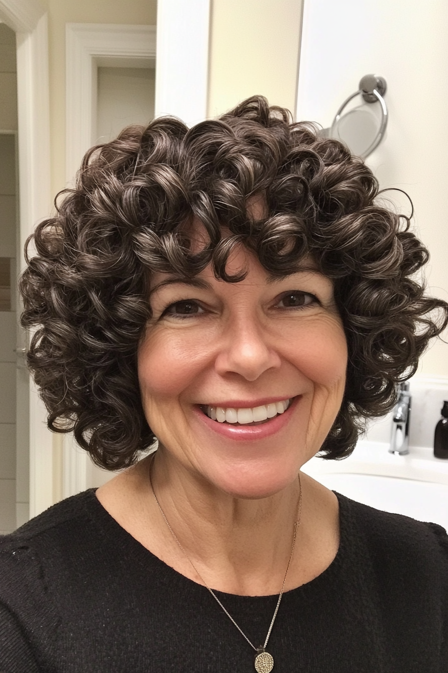 12. Rounded Curly Cut in Dark Brown (Hairstyles For Women Over 50 With Curly Hair) - Hairstyles For Women Over 50 With Curly Hair