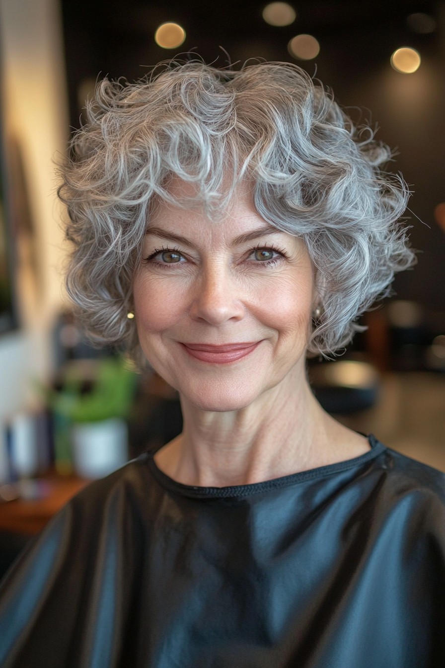 15. Short Curly Layers in Natural Gray (Hairstyles For Women Over 50 With Curly Hair) - Hairstyles For Women Over 50 With Curly Hair