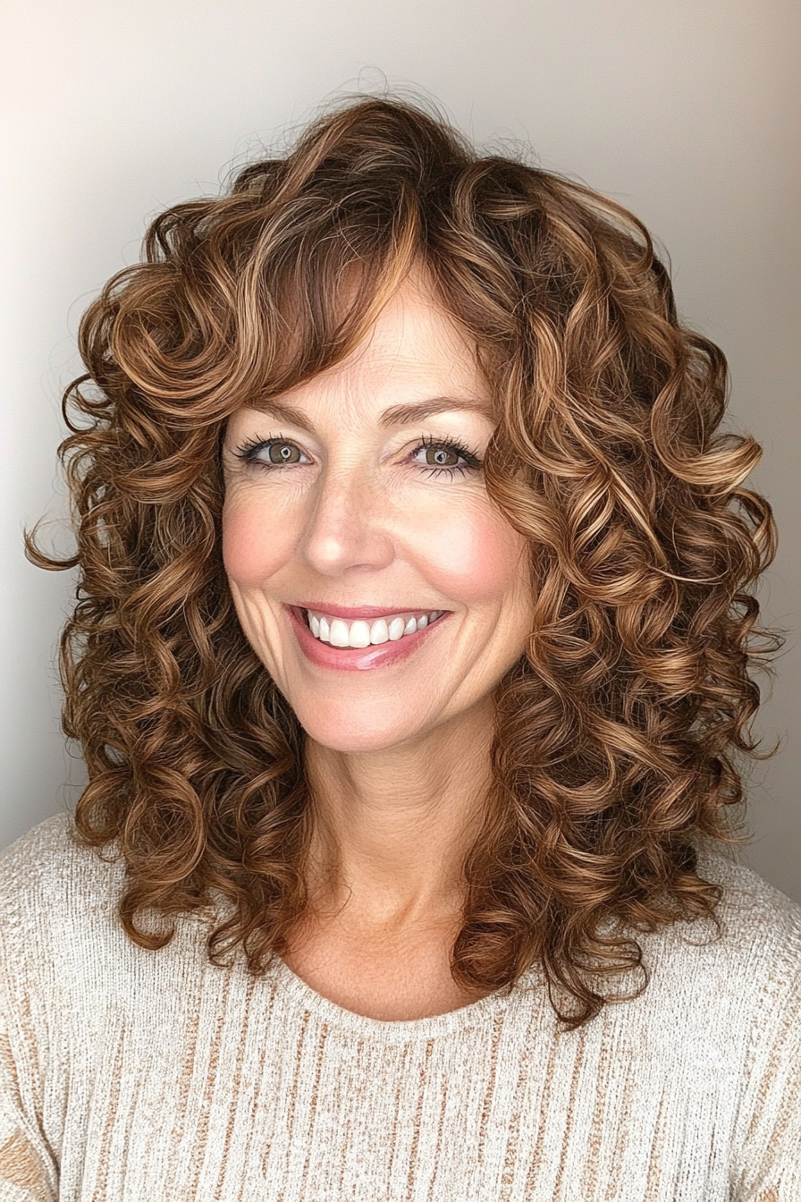 18. Neck-Length Curls in Cool Brown (Hairstyles For Women Over 50 With Curly Hair) - Hairstyles For Women Over 50 With Curly Hair