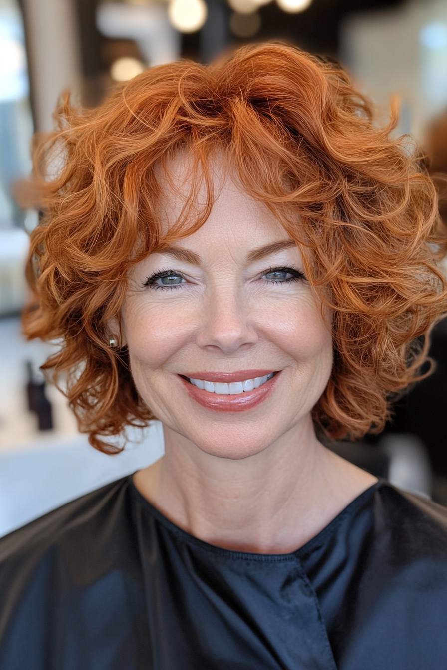 19. Stacked Curly Cut in Medium Auburn (Hairstyles For Women Over 50 With Curly Hair) - Hairstyles For Women Over 50 With Curly Hair