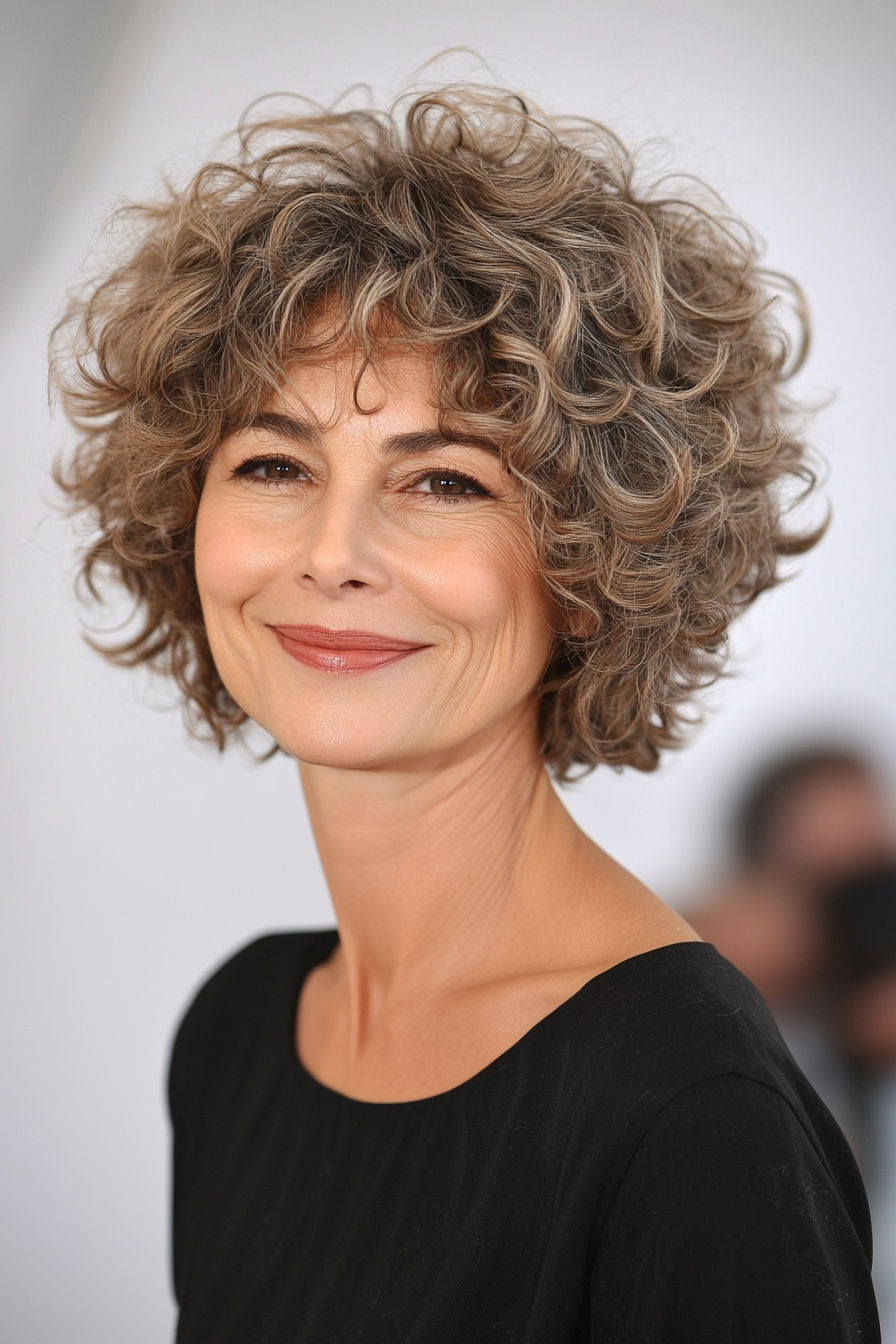 20. Grown-Out Pixie with Loose Curls in Beige Brown (Hairstyles For Women Over 50 With Curly Hair) - Hairstyles For Women Over 50 With Curly Hair
