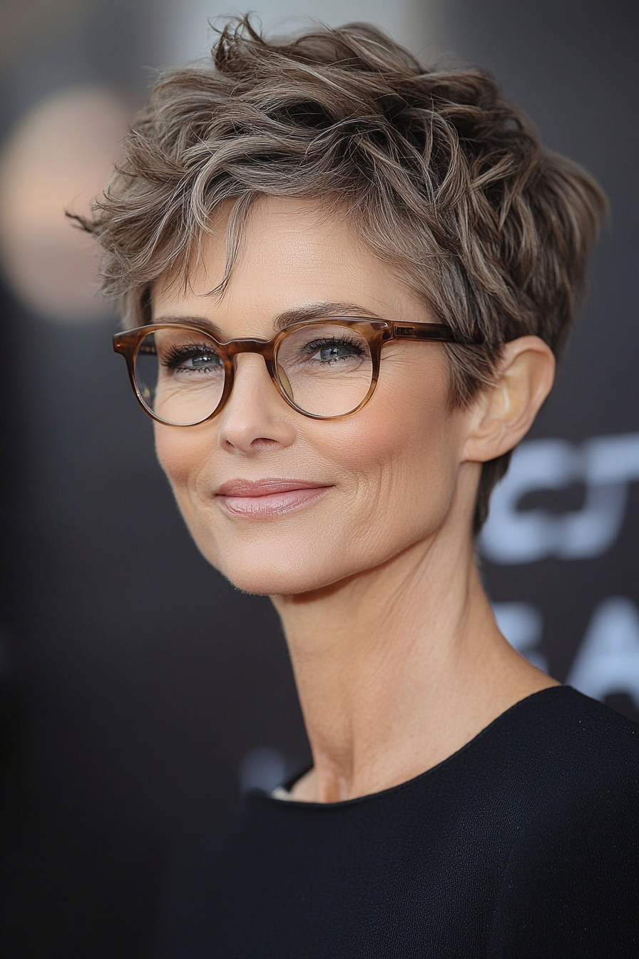 2. Ash Brown Textured Crop (Pixie Haircuts For Older Women With Glasses) - Pixie Haircuts For Older Women With Glasses