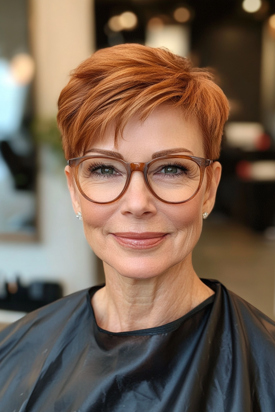 21. Muted Copper Tapered Pixie (Pixie Haircuts For Older Women With Glasses) - Pixie Haircuts For Older Women With Glasses