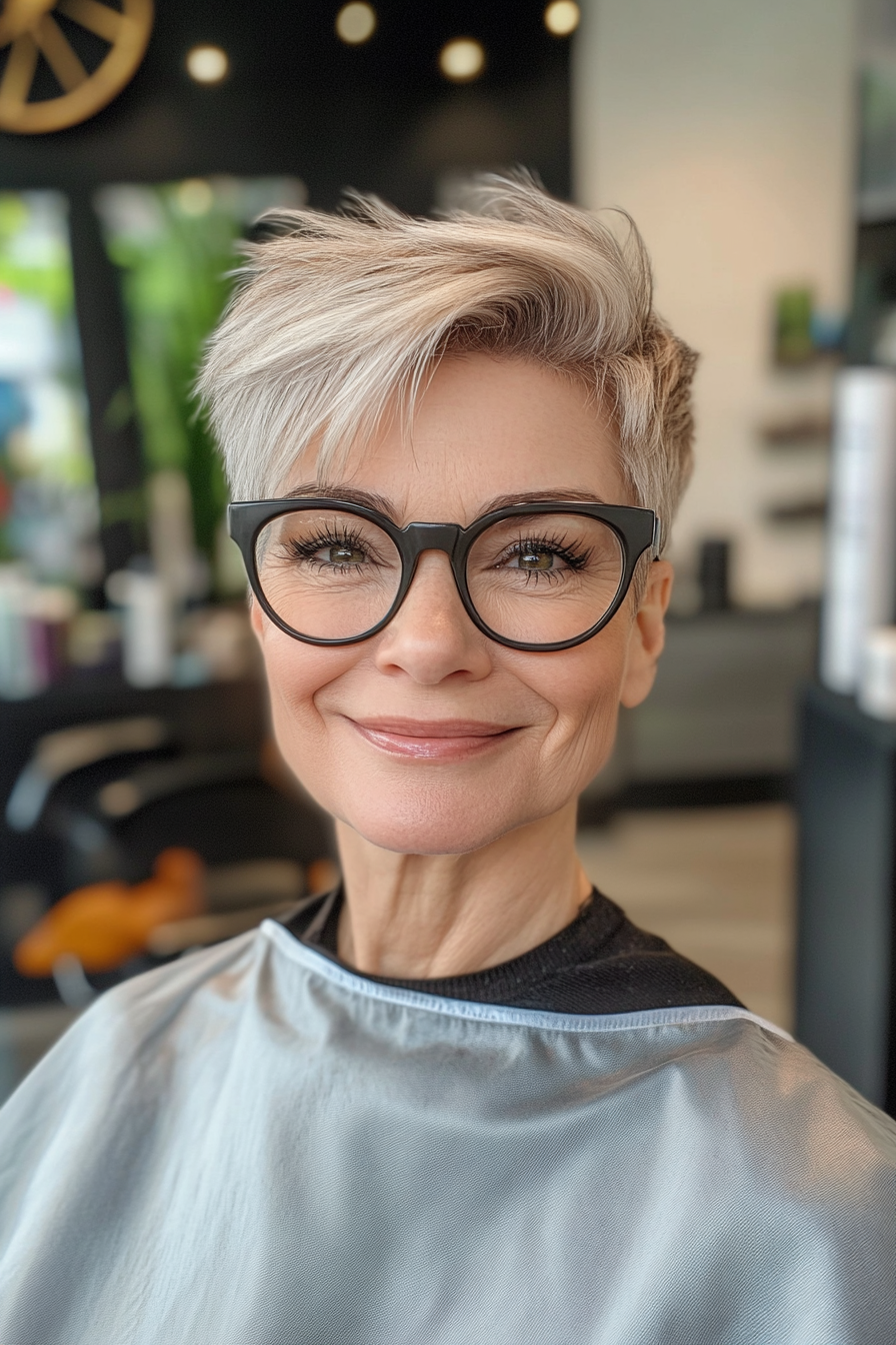 25. Espresso Pixie with Clean Edges (Pixie Haircuts For Older Women With Glasses) - Pixie Haircuts For Older Women With Glasses