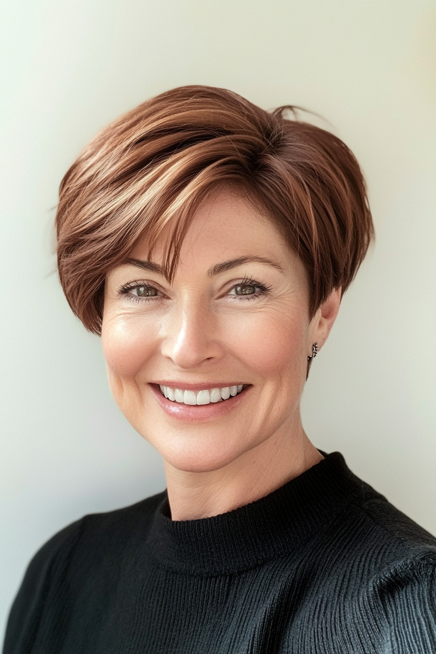 2. Tapered Crop in Deep Chestnut (Short Hairstyles For Women Over 50 With Thick Hair) - Short Hairstyles For Women Over 50 With Thick Hair