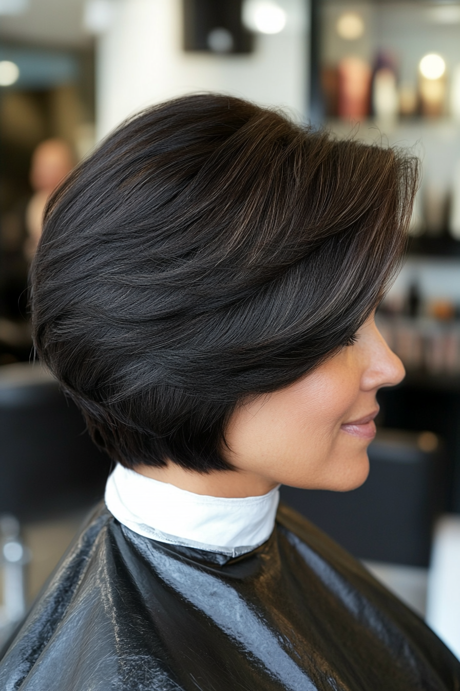 3. Stacked Bob with Natural Black Shine (Short Hairstyles For Women Over 50 With Thick Hair) - Short Hairstyles For Women Over 50 With Thick Hair