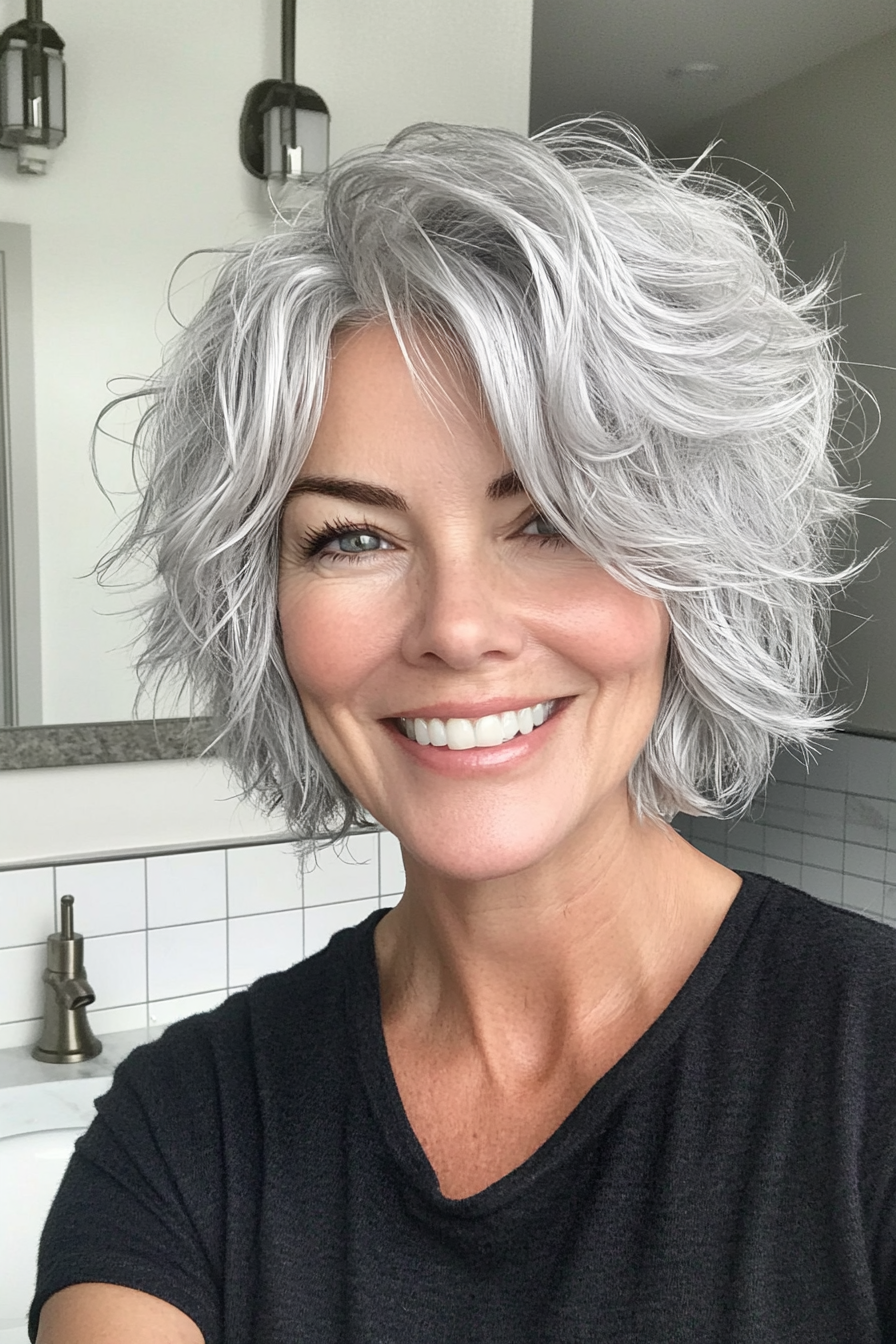 4. Silver Tousled Shag (Short Hairstyles For Women Over 50 With Thick Hair) - Short Hairstyles For Women Over 50 With Thick Hair