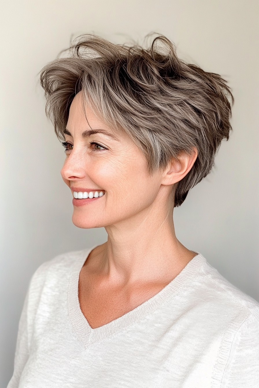 5. Ash Brown Textured Crop (Short Hairstyles For Women Over 50 With Thick Hair) - Short Hairstyles For Women Over 50 With Thick Hair