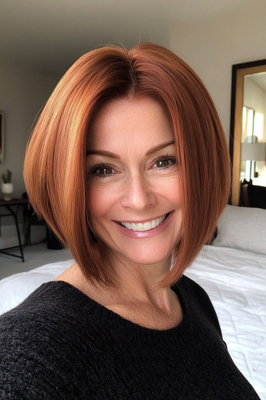 6. Classic Bob with Warm Auburn Glow (Short Hairstyles For Women Over 50 With Thick Hair) - Short Hairstyles For Women Over 50 With Thick Hair