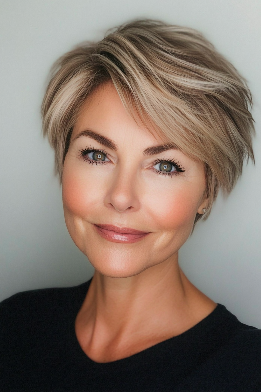 8. Choppy Pixie with Sandy Highlights (Short Hairstyles For Women Over 50 With Thick Hair) - Short Hairstyles For Women Over 50 With Thick Hair