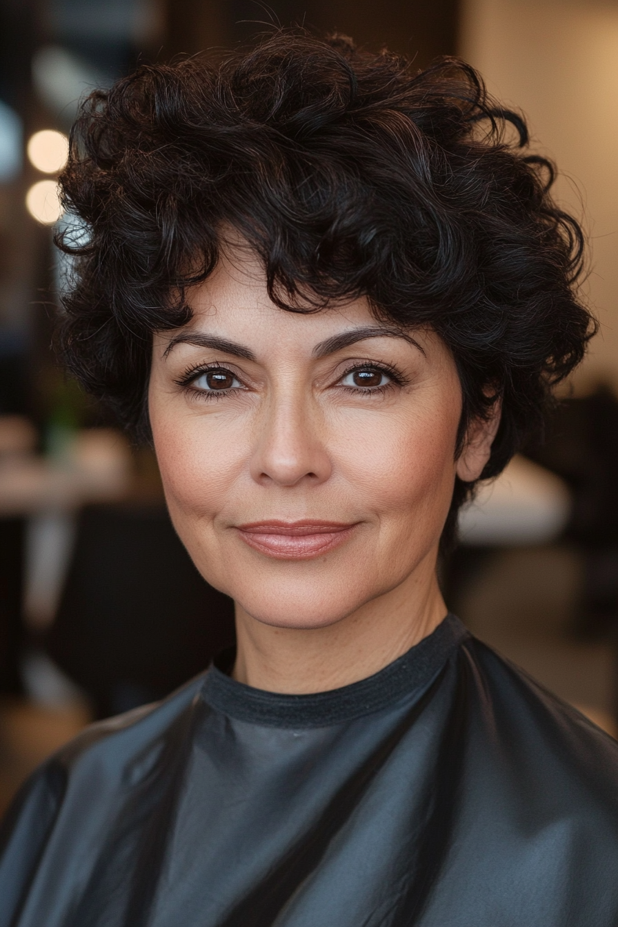 9. Curly Tapered Cut in Dark Brown (Short Hairstyles For Women Over 50 With Thick Hair) - Short Hairstyles For Women Over 50 With Thick Hair