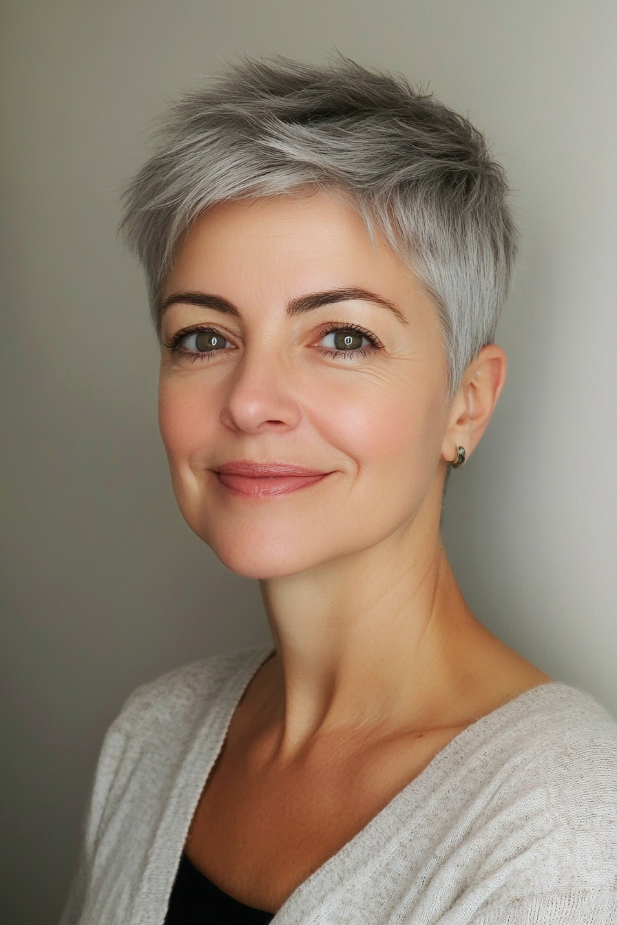 10. Ear-Length Crop with Natural Gray (Short Hairstyles For Women Over 50 With Thick Hair) - Short Hairstyles For Women Over 50 With Thick Hair