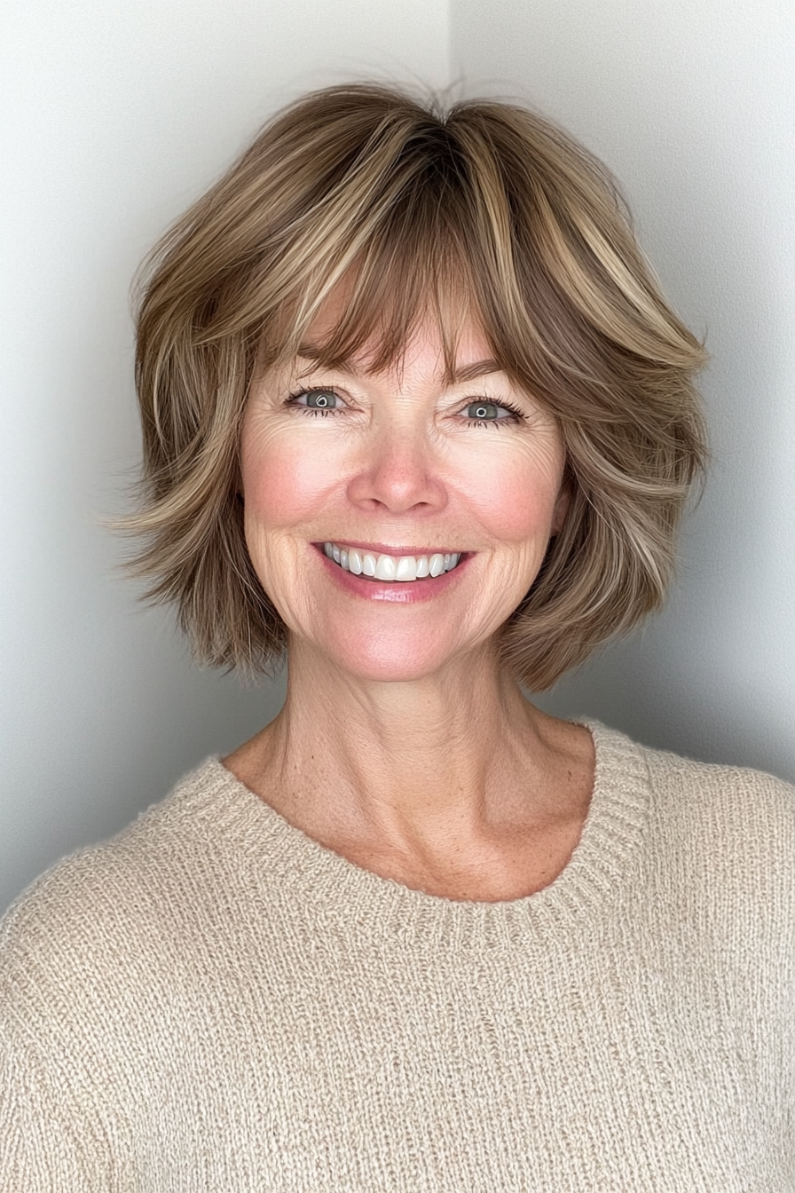 11. Jaw-Length Shag in Soft Caramel (Short Hairstyles For Women Over 50 With Thick Hair) - Short Hairstyles For Women Over 50 With Thick Hair