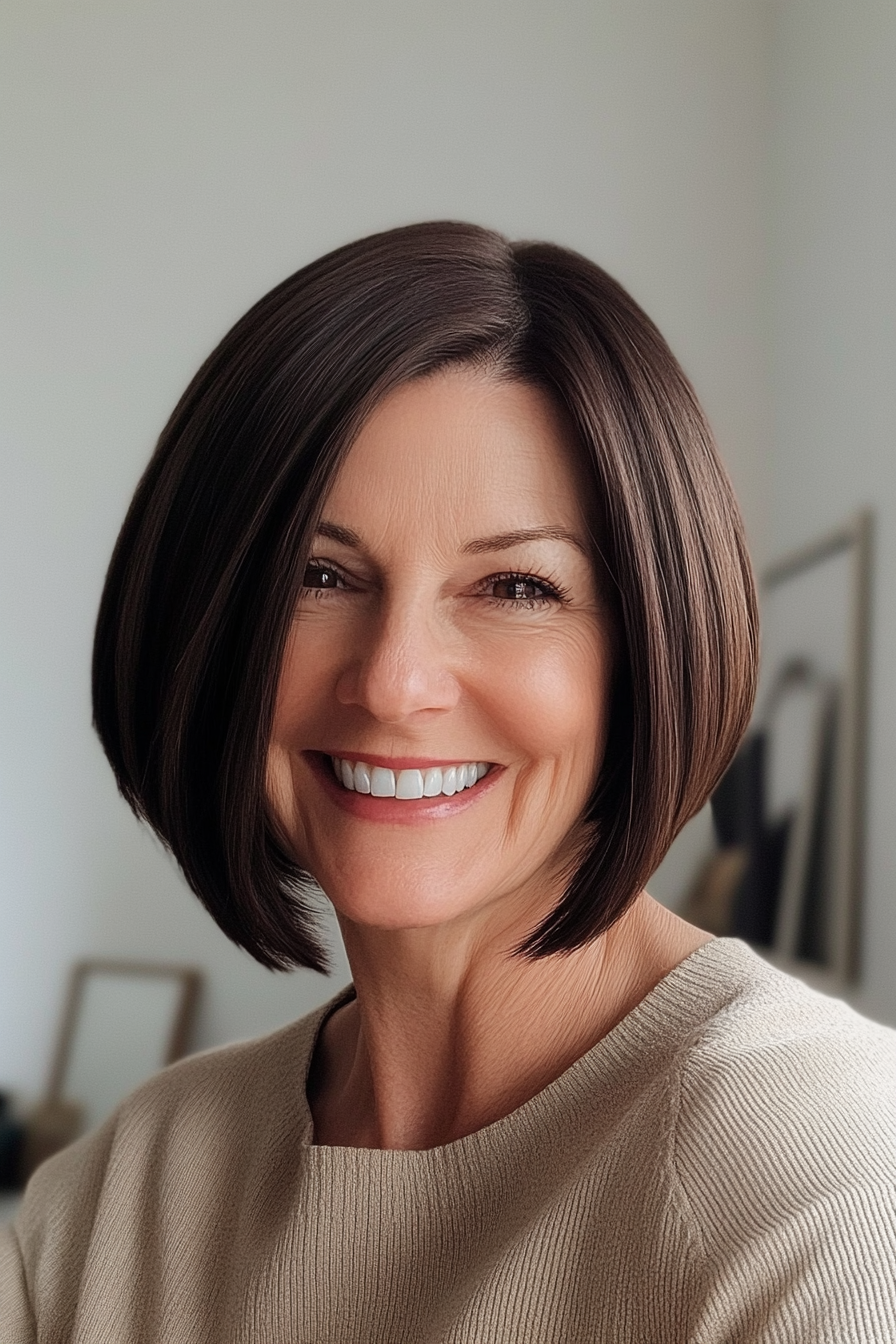 12. Blunt Bob in Cool Espresso (Short Hairstyles For Women Over 50 With Thick Hair) - Short Hairstyles For Women Over 50 With Thick Hair