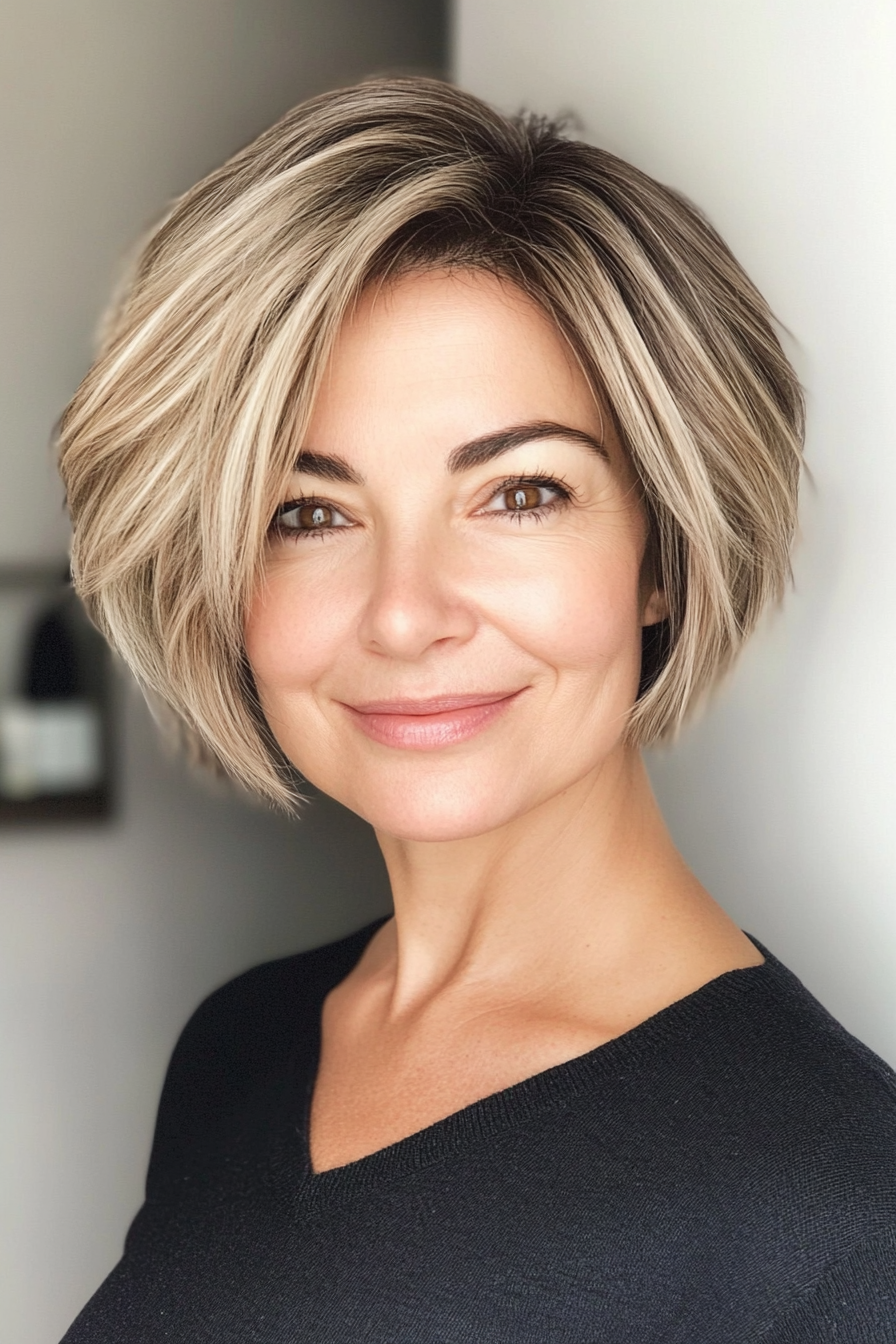 17. Piecey Bob in Neutral Dark Blonde (Short Hairstyles For Women Over 50 With Thick Hair) - Short Hairstyles For Women Over 50 With Thick Hair