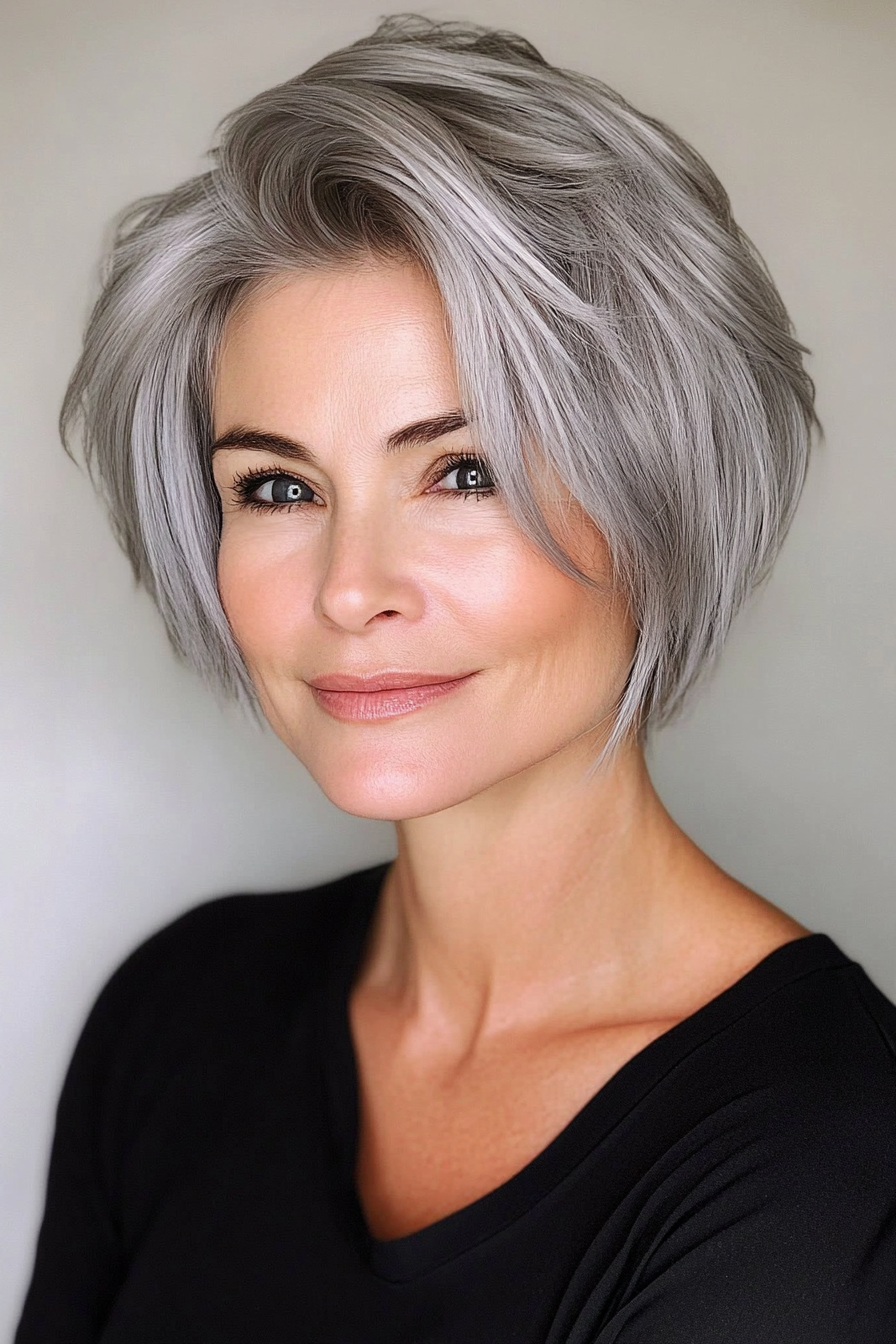 18. Short Shag with Icy Silver Tones (Short Hairstyles For Women Over 50 With Thick Hair) - Short Hairstyles For Women Over 50 With Thick Hair