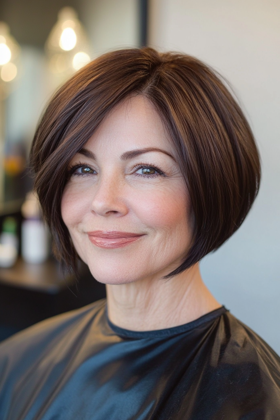 19. Micro Bob in Deep Mahogany (Short Hairstyles For Women Over 50 With Thick Hair) - Short Hairstyles For Women Over 50 With Thick Hair
