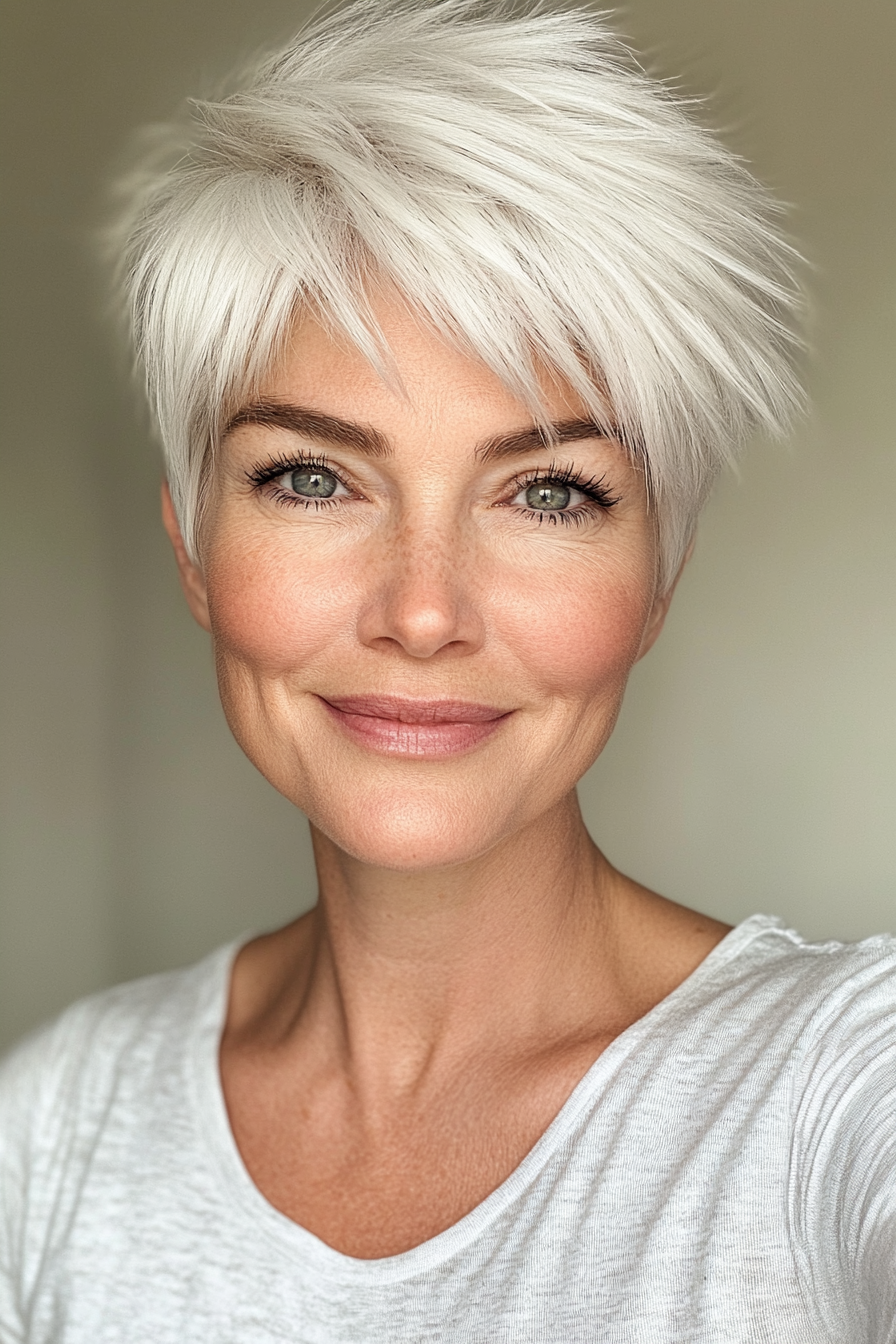 23. Wispy Pixie in Natural White (Short Hairstyles For Women Over 50 With Thick Hair) - Short Hairstyles For Women Over 50 With Thick Hair