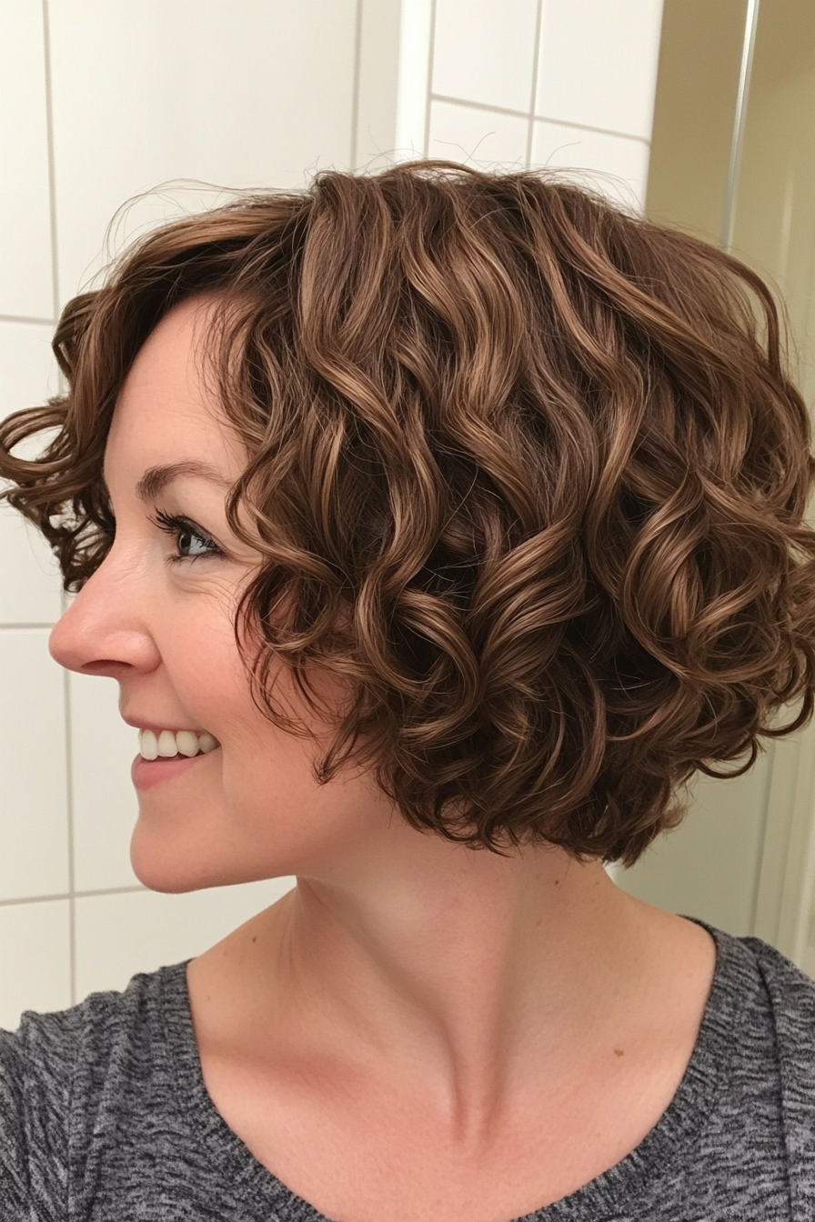 25. Short Curly Bob in Medium Brown (Short Hairstyles For Women Over 50 With Thick Hair) - Short Hairstyles For Women Over 50 With Thick Hair