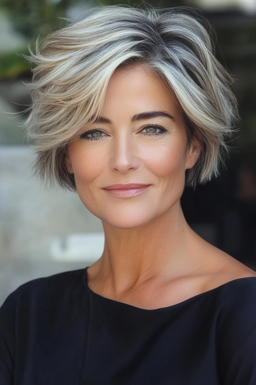 26. Blended Layers in Ashy Dark Blonde (Short Hairstyles For Women Over 50 With Thick Hair) - Short Hairstyles For Women Over 50 With Thick Hair