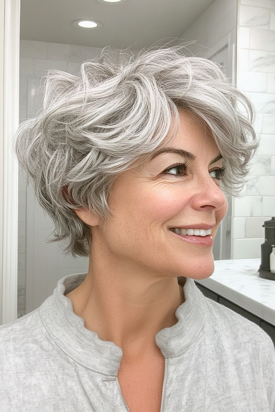 3. Silver Wavy Pixie Shag (Short Shag Hairstyles For Older Women) - Short Shag Hairstyles For Older Women