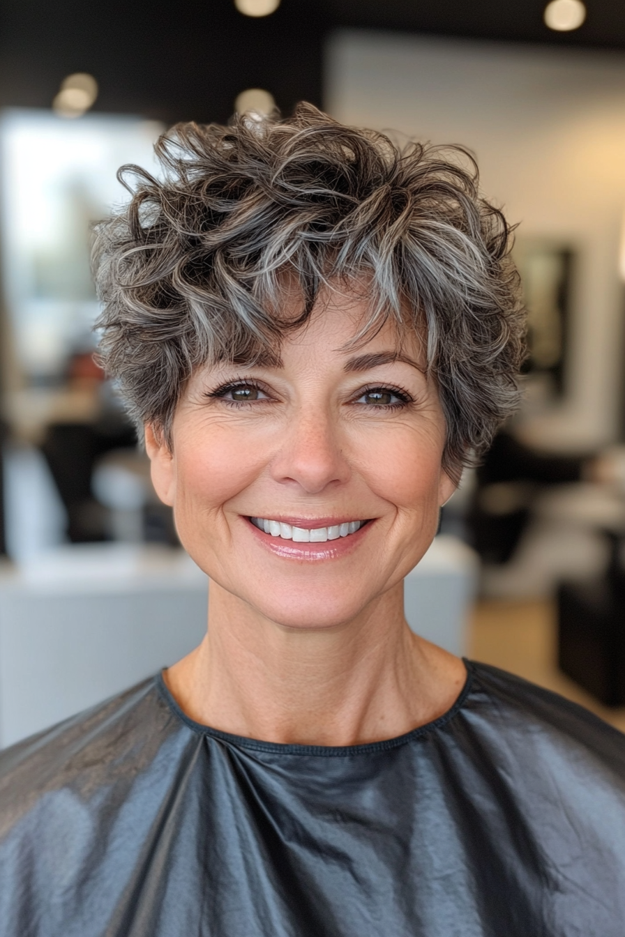 5. Curly Salt and Pepper Shag Cut (Short Shag Hairstyles For Older Women) - Short Shag Hairstyles For Older Women