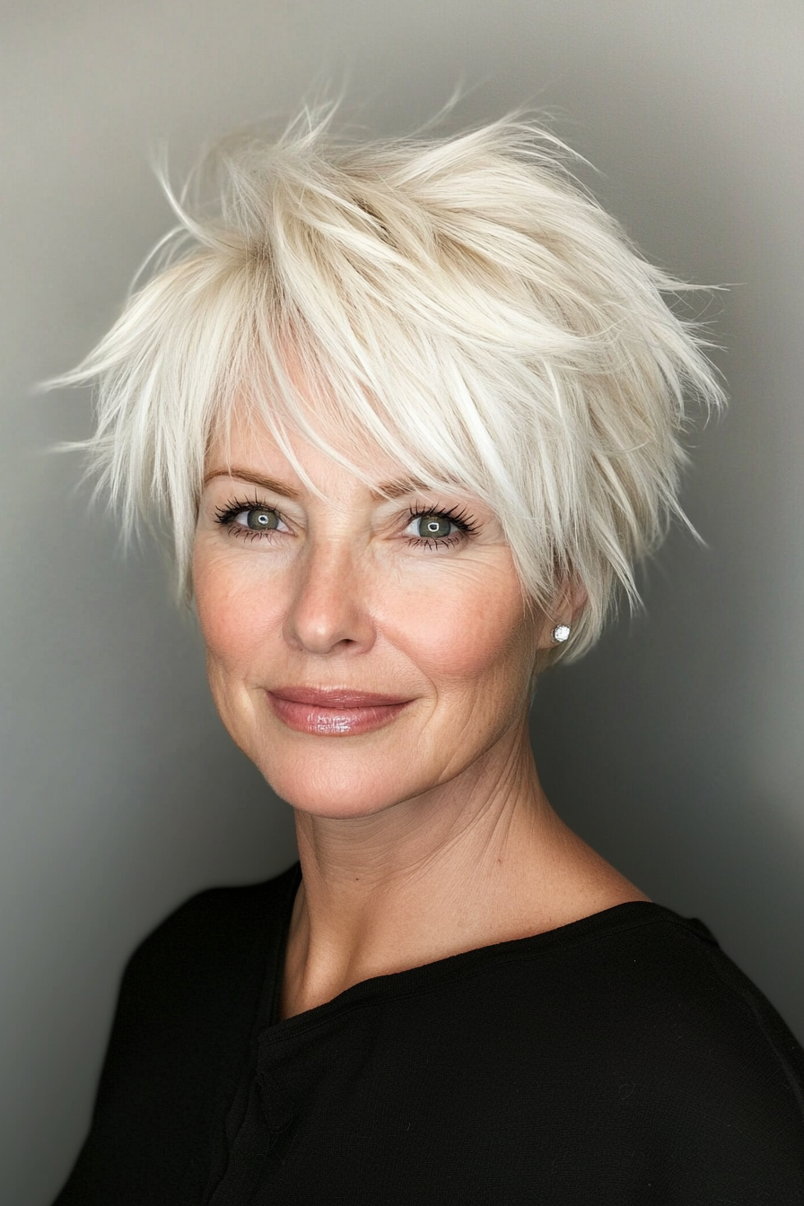 7. Short Frosted Blonde Shag with Tapered Neck (Short Shag Hairstyles For Older Women) - Short Shag Hairstyles For Older Women