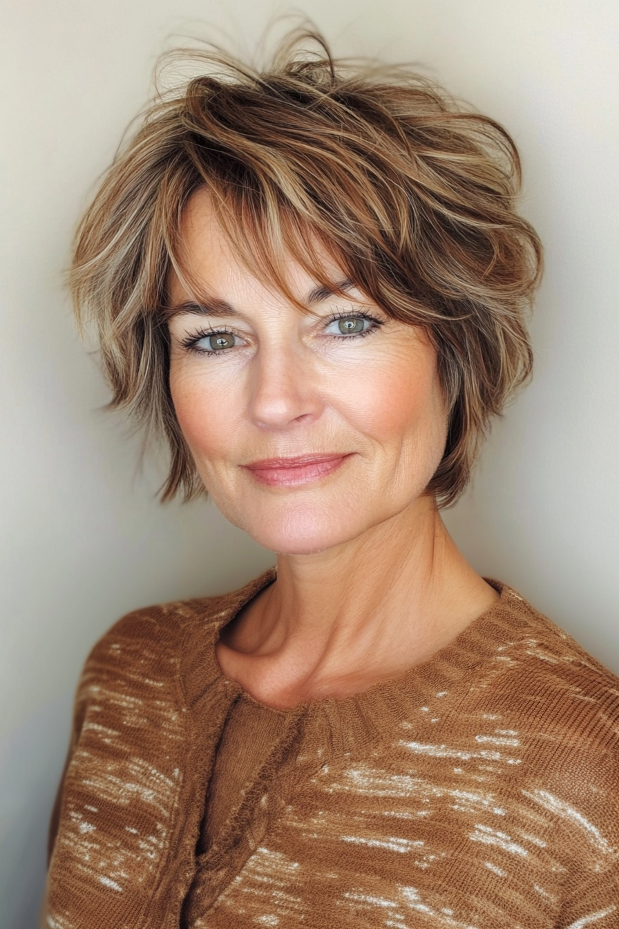 9. Cropped Caramel Shag with Flicked Ends (Short Shag Hairstyles For Older Women) - Short Shag Hairstyles For Older Women