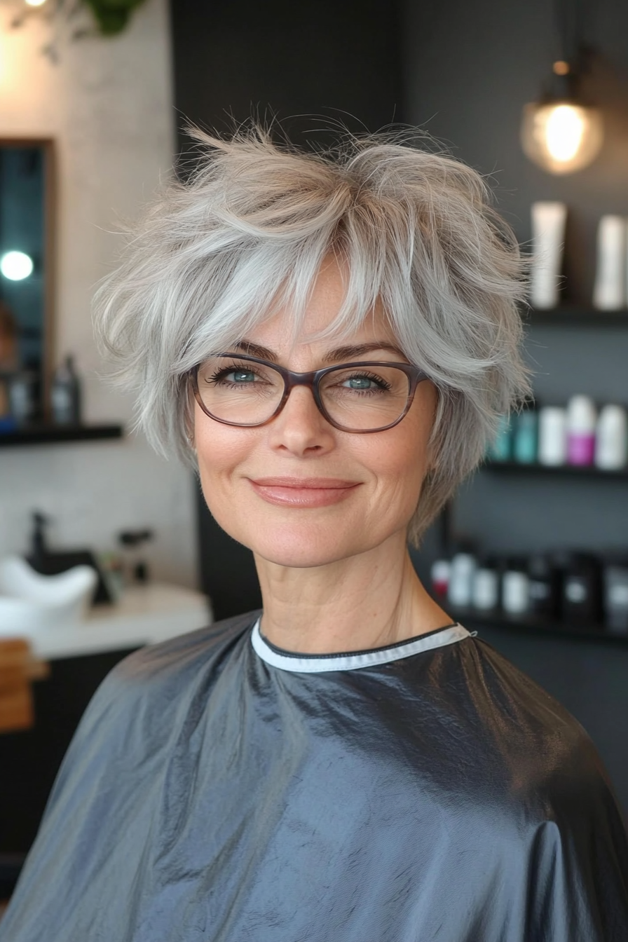 11. Icy Gray Shag with Wispy Crown (Short Shag Hairstyles For Older Women) - Short Shag Hairstyles For Older Women