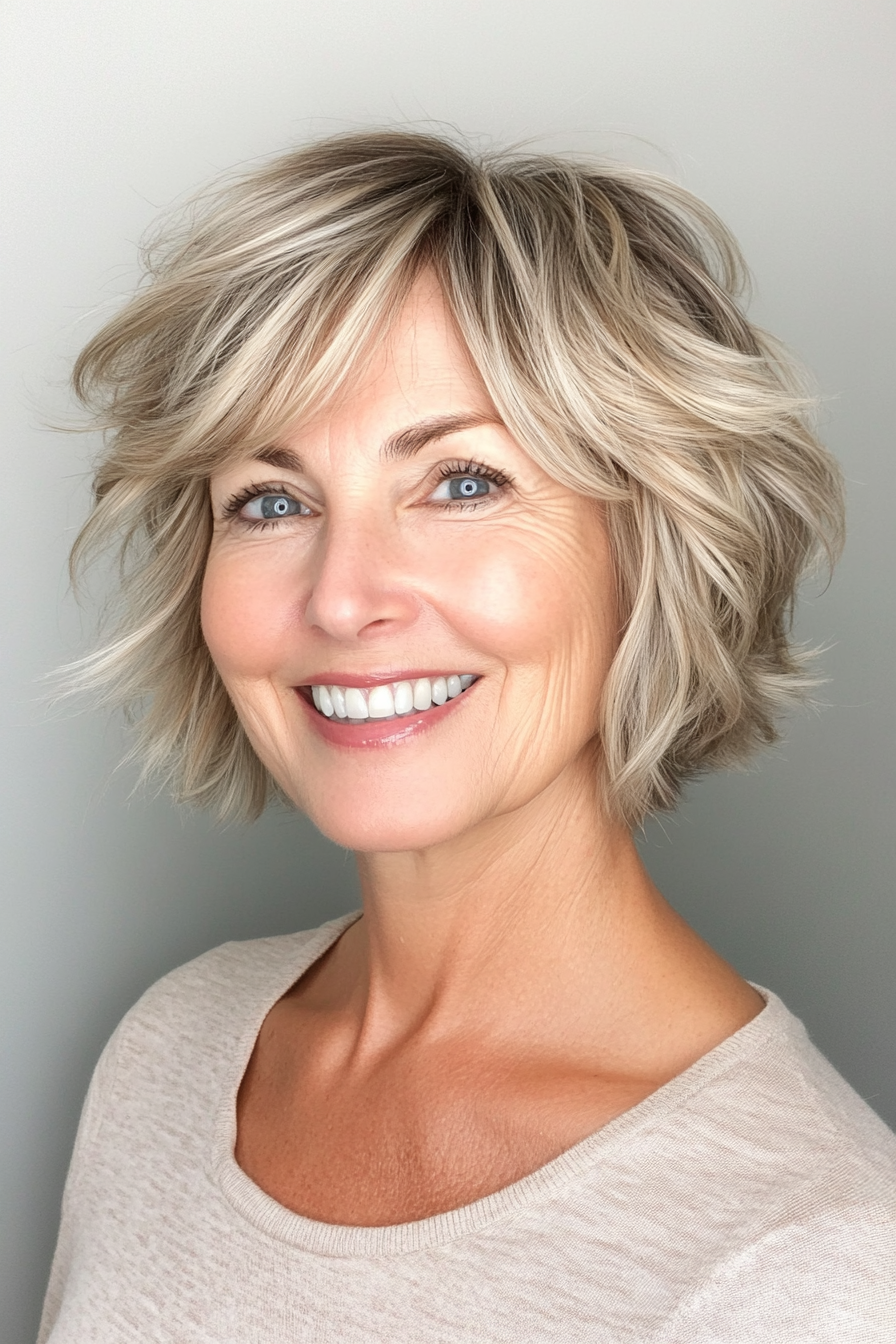 12. Choppy Honey Blonde Shaggy Bob (Short Shag Hairstyles For Older Women) - Short Shag Hairstyles For Older Women