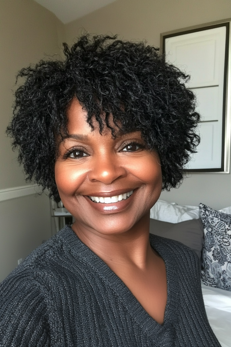 13. Short Natural Black Textured Shag (Short Shag Hairstyles For Older Women) - Short Shag Hairstyles For Older Women