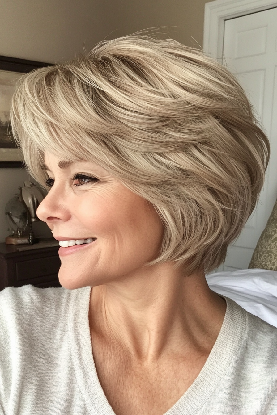 14. Beige Blonde Shag with Tucked Nape (Short Shag Hairstyles For Older Women) - Short Shag Hairstyles For Older Women