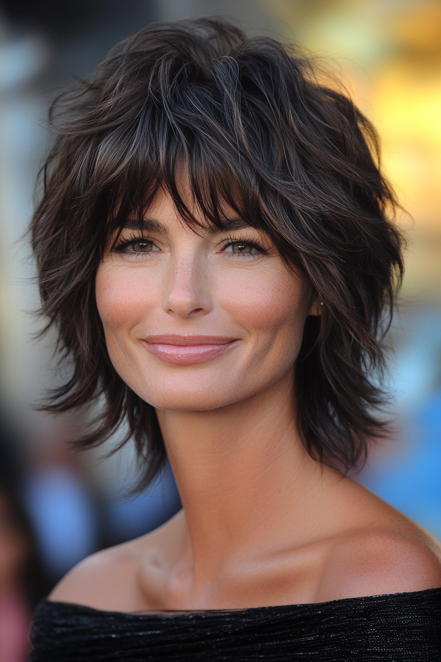 15. Short Brunette Shag with Cropped Crown Layers (Short Shag Hairstyles For Older Women) - Short Shag Hairstyles For Older Women