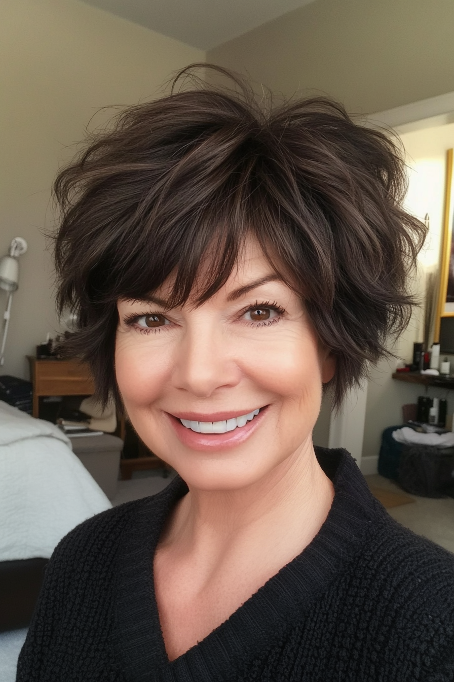 17. Rounded Espresso Shag with Soft Fringe (Short Shag Hairstyles For Older Women) - Short Shag Hairstyles For Older Women