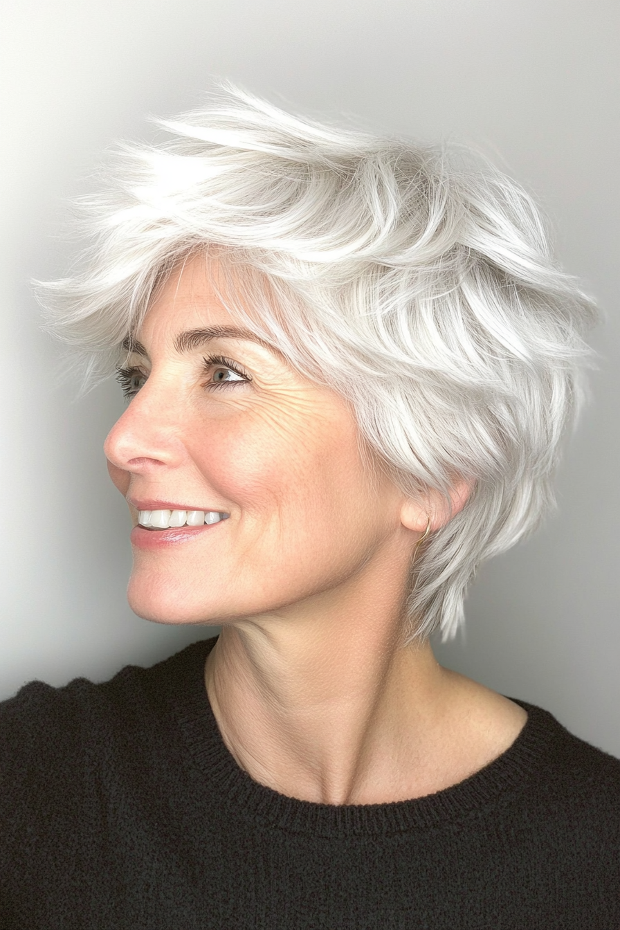 22. Snowy White Shag with Airy Crown (Short Shag Hairstyles For Older Women) - Short Shag Hairstyles For Older Women