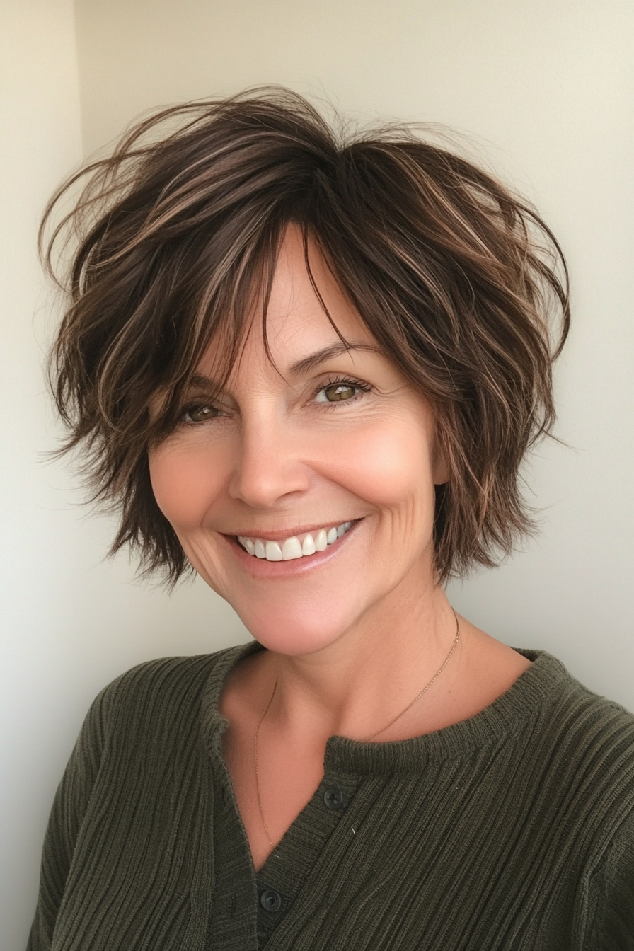 23. Deep Walnut Shag with Disconnected Ends (Short Shag Hairstyles For Older Women) - Short Shag Hairstyles For Older Women