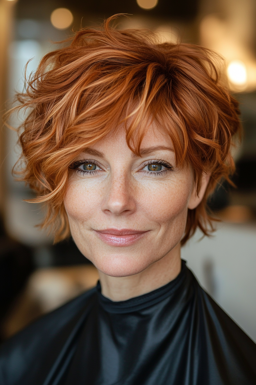 10. Wispy Wavy Pixie in Warm Auburn (Short Wavy Hairstyles For Women Over 50) - Short Wavy Hairstyles For Women Over 50